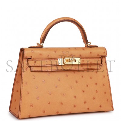HERMÈS MASTER MINI KELLY II GOLD OSTRICH GOLD HARDWARE (19*12*5.5cm) 